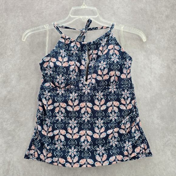 New Directions Blue Floral Padded Halter Swimwear Tankini Tank Top Medium M - Picture 1 of 6